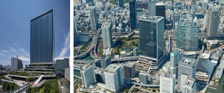 iU サテライトオフィスが入居する「東京ポートシティ竹芝オフィスタワー」と東京ポートシティ竹芝全景